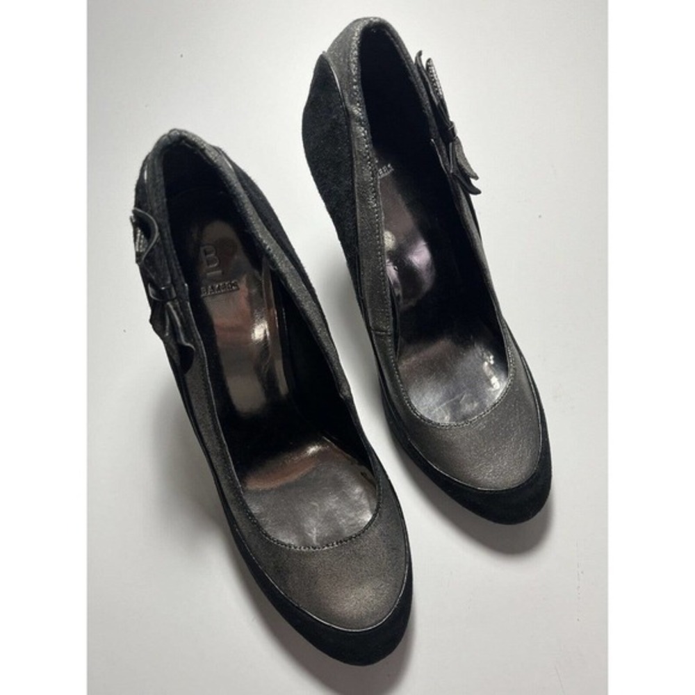 BAKERS Showstopper Leather Pump Heels Shoes Size 8.5M Black Silver